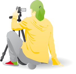 Grafik Film drehen Mädchen sitzt hinter Filmkamera